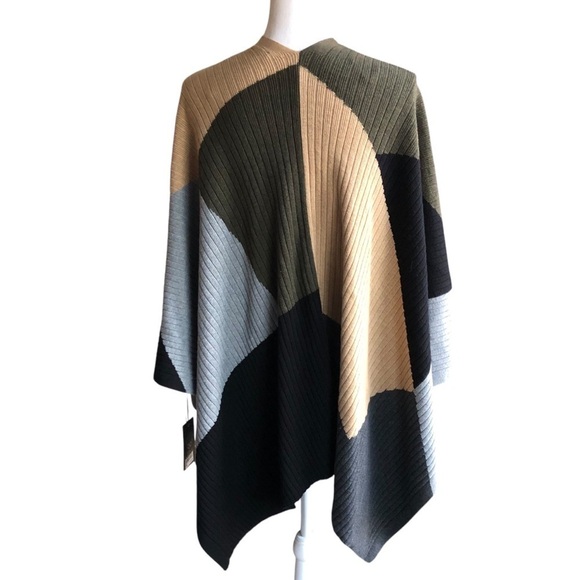 Vince Camuto NWT Knit Cape Green Blue Tan Black Modern Edge - Picture 5 of 9
